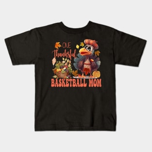 One Thankful Basketball Mom Thanksgiving Turkey Costume Groovy Kids T-Shirt